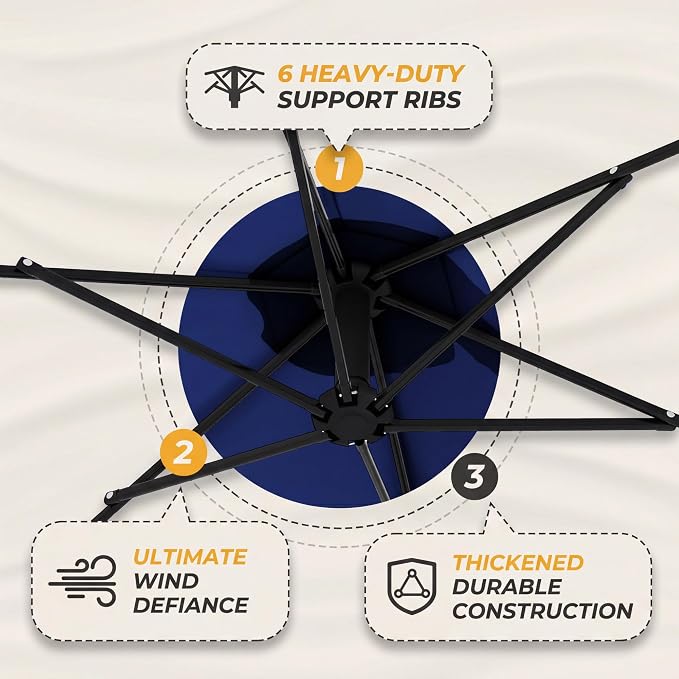 Greesum 10FT Cantilever Offset Patio Umbrella, Outdoor Umbrella for Yard, Market, Heavy-Duty Waterproof Pool Umbrella with 6 Sturdy Ribs, UV Protection for Beach, Deck, Garden, Backyard