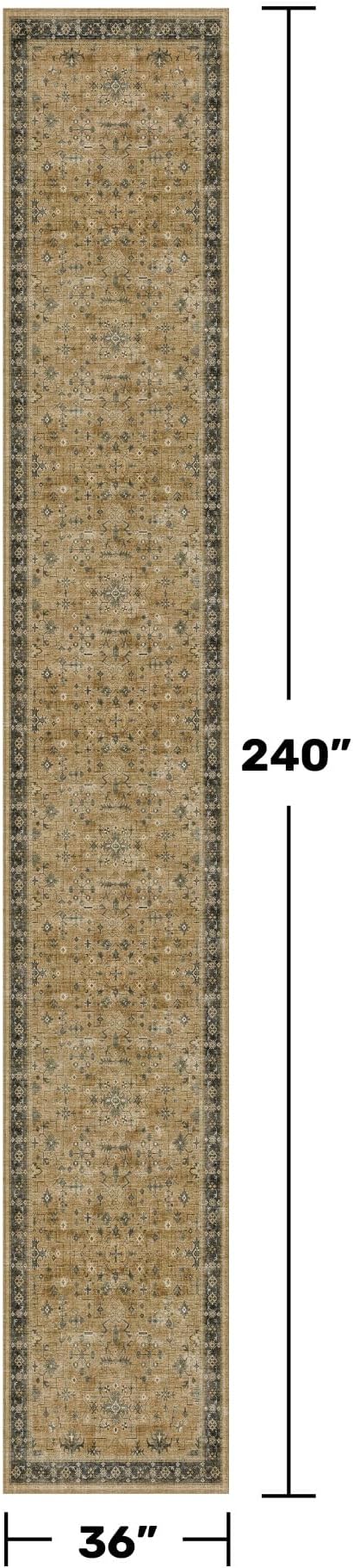 Washable Earthy Tone 3x20 Extra Long Hallway Runner Rug, Boho Kitchen Floor Rug Indoor, Non-Slip Stain & Fade Resistant, Vintage Rustic Brown and Charcoal Olive Floral Décor