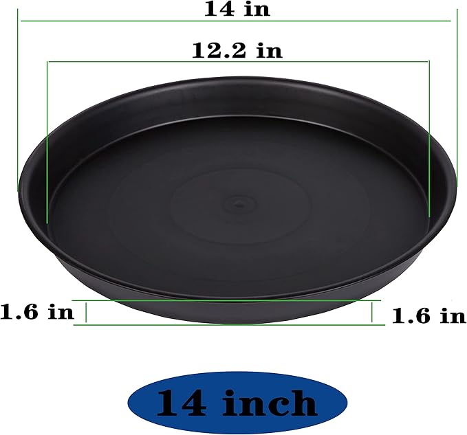 2 Pack Bird Bath Bowl 14", 1.6" Depth, 13 14 15 16 17 20 24 inch Plastic Birdbath Bowls Only, Birdbaths Dish for Outdoor Garden, Extra Large Plant Saucer (14", Black)