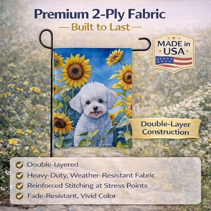 Caroline's Treasures DAC6027GF Bichon Frise in Sunflowers Garden Flag Mailbox Flag Decorative Yard Flag Banner Outside Patio Artwork Yard Flower Beds, Garden Size, Multicolor