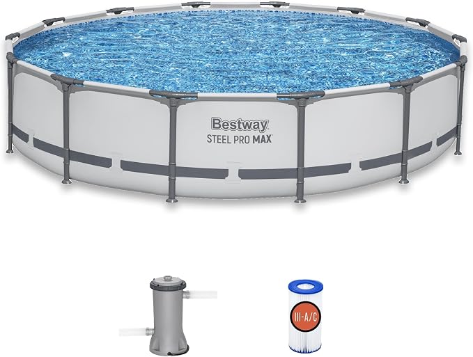 Bestway Steel Pro MAX 14' x 33" Round Above Ground Pool Set with Pump | Metal Frame Pool, Corrosion-Resistant Steel, Puncture-Resistant Liner, Filter Pump, No-Tool Setup, Quick-Click Connectors