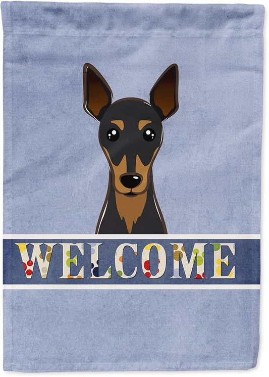 Caroline's Treasures BB1426GF Min Pin Welcome Garden Flag, Blue Mailbox Flag Decorative Yard Flag Banner Outside Patio Artwork Yard Flower Beds, Garden Size, Multicolor