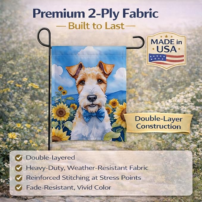 Caroline's Treasures DAC6079GF Fox Terrier in Sunflowers Garden Flag Mailbox Flag Decorative Yard Flag Banner Outside Patio Artwork Yard Flower Beds, Garden Size, Multicolor