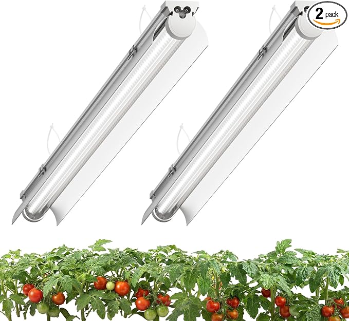 2 Pack LED Grow Light 4FT, 5000K Full Spectrum, 84W(2 x 42W), Linkable Growing Lamp Fixture, T8 Grow Lights for Indoor Plants, Seed Starting, Vegetables