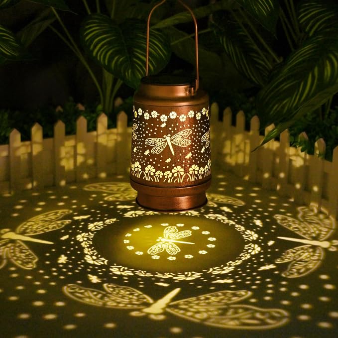 Dragonfly Garden Decor Solar Lanterns Outdoor Waterproof, Birthday Gifts for Women, Mother Day Gifts for Mom, Grandma, Hanging Solar Lights for Outdoor, Yard, Patio, Porch, Gardening Gifts