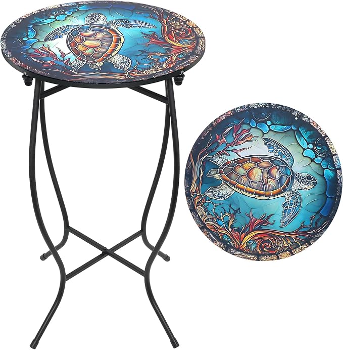 Round Side Table, 21 Inch Tall Side Table for Flower Pots Vase Home Decor, Weather Resistant Patio Table Plant Stand for Indoor Outdoor Use, Easy Assemble
