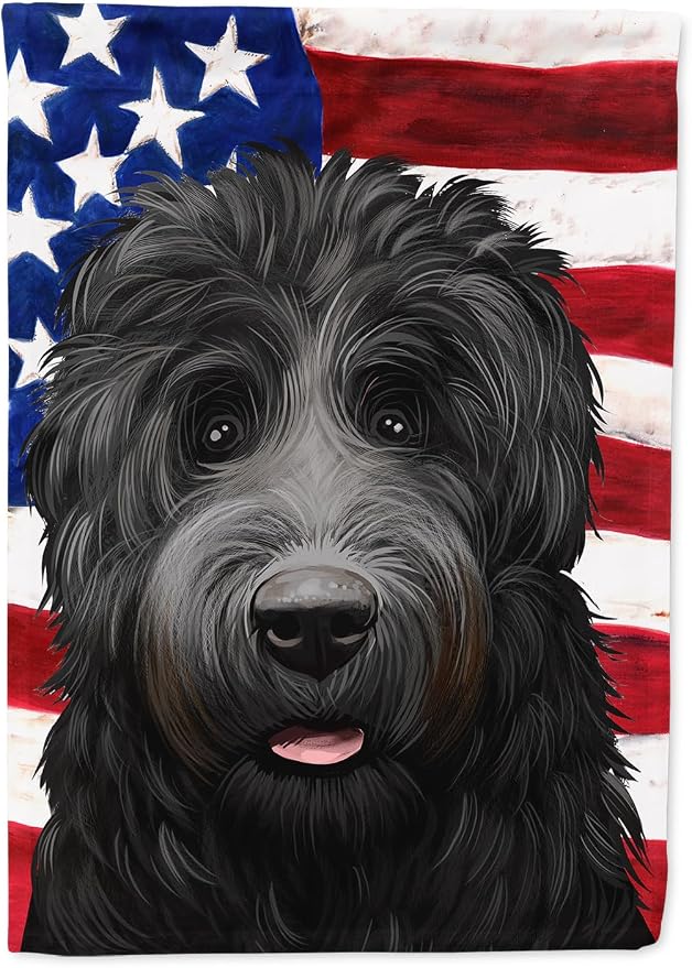Caroline's Treasures CK6438CHF Black Russian Terrier American Flag House Flag Large Porch Sleeve Pole Decorative Outside Yard Banner Artwork Wall Hanging, Polyester, House Size, Multicolor