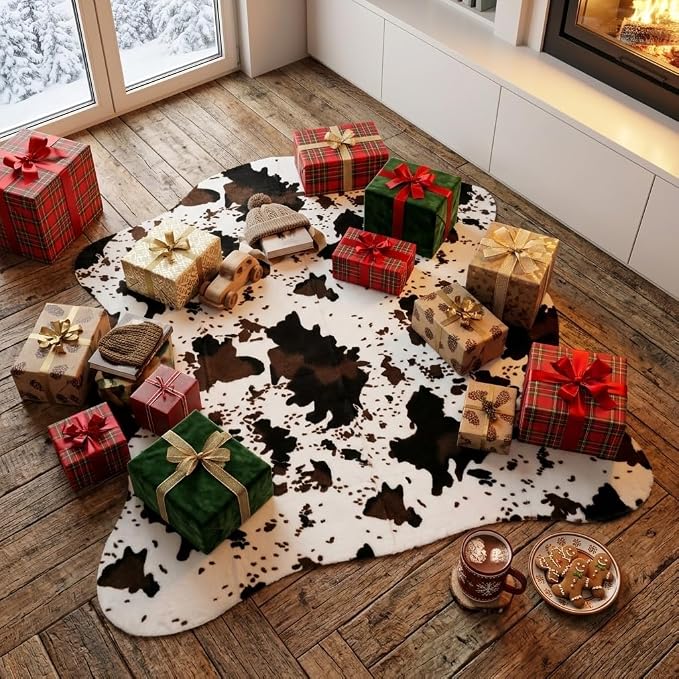 MustMat Faux Cow Print Rug, Modern Rustic Decor Rug 4'7" x 5'3" | Great for Living Room Corners & Fireplaces. Fits Western, Ranch Styles, Ideal for Christmas and Thanksgiving Decor