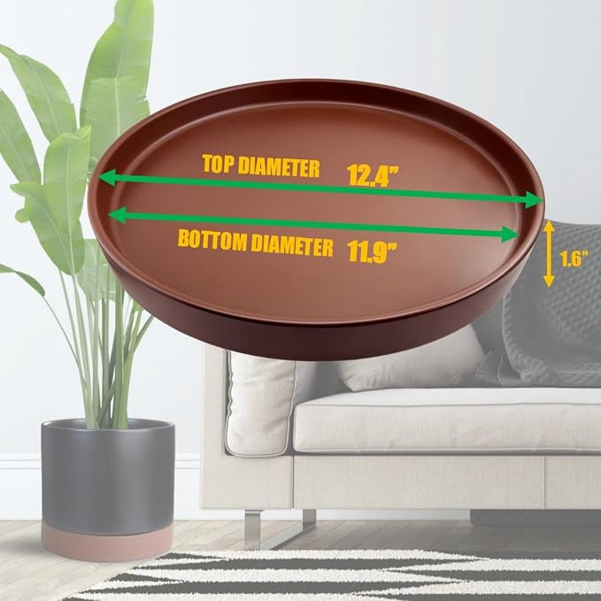 Yukfona Ceramic Plant Saucer Tray 1 Pcs 12 Inch Brown, 12.5" OD x11.9 ID x1.6 Deep| Fits Flower pots Bottom≤ 11.9", Heavy Duty Glazed Round Planter Drip with Catch Basin for Indoor Outdoor Plants