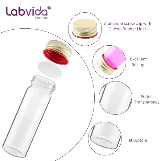 20pcs 25ml Glass Test Tubes with Screw Caps Leak-Proof Clear Tube Vials for Liquid Sample Essential Oil Seeds Lab Party Home Storage LVH008