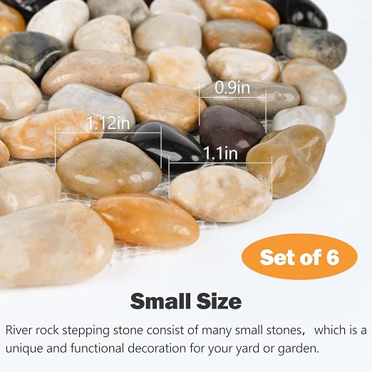 River Rock Stepping Stones Outdoor for Garden Walkway, 10 inch Diameter 6 Pcs Round Shape Paver Step Stones Polished Pebble River Stone Mat for Yard Lawn Patio Pathway Walk Way - Multi-Color