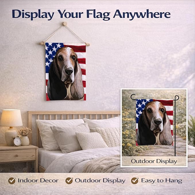 Caroline's Treasures CK6717GF Southern Hound Dog American Flag Garden Flag Mailbox Flag Decorative Yard Flag Banner Outside Patio Artwork Yard Flower Beds, Garden Size, Multicolor