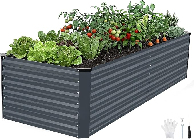 INNO STAGE 8x3x2ft Galvanized Raised Garden Bed, Raised Garden Bed Kit-Metal Planter Box Outdoor, Planting for Vegetables, Fruits, Herbs, Flowers, Grey