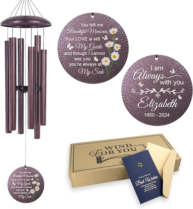 ASTARIN Personalized Memorial Wind Chime for Loss of Loved One 30/36/45 inch, Sympathy Deep Tone Wind Chimes for Mom Dad/Mother Father, Remembrance Gifts for Grief Condolence Funeral, Made in Texas