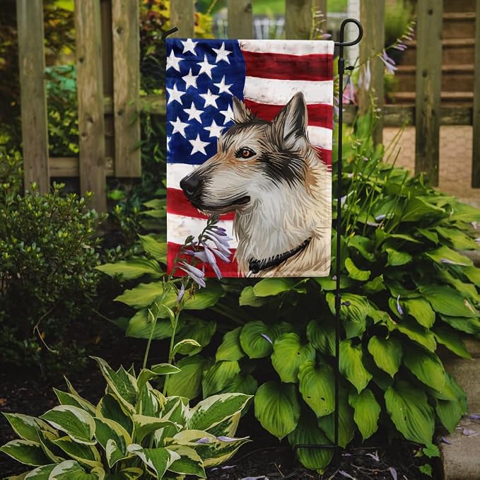 Caroline's Treasures CK6682GF Saarloos Wolfdog Dog American Flag Garden Flag Mailbox Flag Decorative Yard Flag Banner Outside Patio Artwork Yard Flower Beds, Garden Size, Multicolor