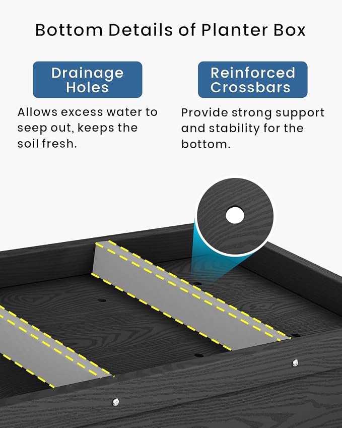 Weatherproof Raised Garden Bed, HDPE Outdoor Elevated Planter Box with Legs, Garden Box, Flower Beds for Patio, Deck, Balcony (Black)
