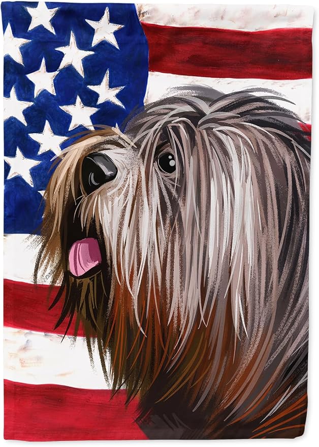 Caroline's Treasures CK6690CHF Schapendoes American Flag House Flag Large Porch Sleeve Pole Decorative Outside Yard Banner Artwork Wall Hanging, Polyester, House Size, Multicolor
