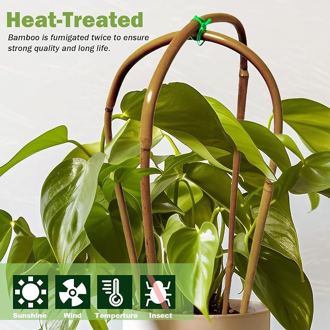 Jollybower Natural U-Hoops Bamboo Plants Trellis 4Ft, Garden Trellis U-Shape for Climbing Plants, Garden Arch Support for Potted Plants, Vines, Ivy Climbing Plants, Flowers-3 Pack