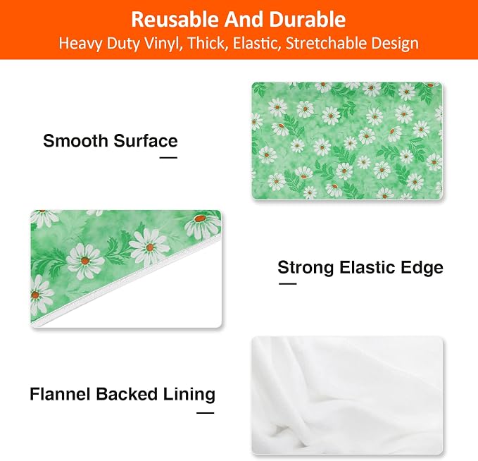 8ft Picnic Table and Bench Cover, Camping Essentials RV Gear, 96 in Waterproof Windproof Outdoor Elastic All Around Tablecloth, Fitted Rectangle Tables and Seats, Green Chrysanthemum