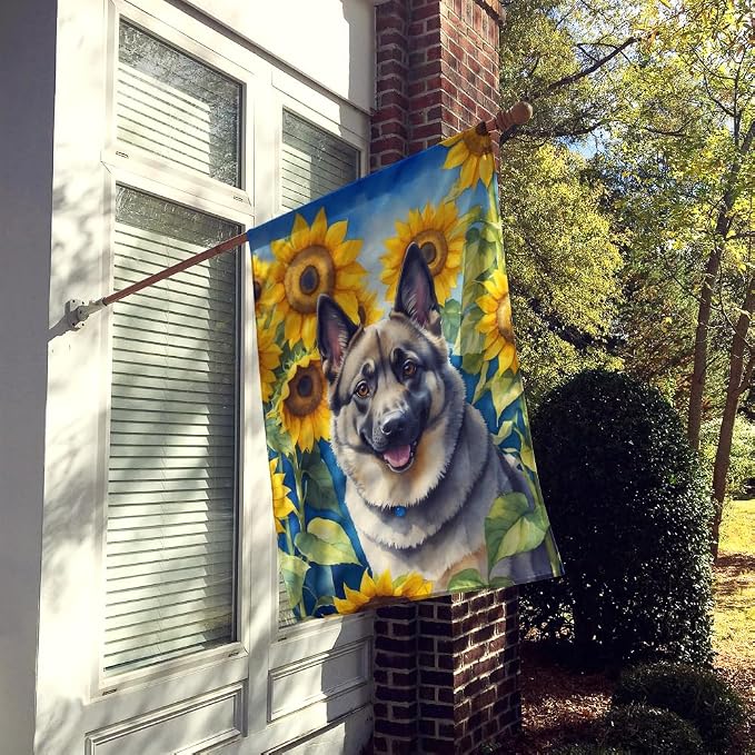 Caroline's Treasures DAC6126CHF Norwegian Elkhound in Sunflowers House Flag Large Porch Sleeve Pole Decorative Outside Yard Banner Artwork Wall Hanging, Polyester, House Size, Multicolor