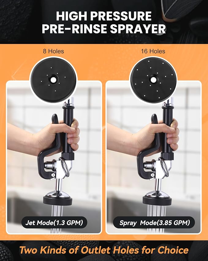 Commercial Sink Sprayer Valve with Hose: iVIGA 45" Flexible Stainless Steel Commercial Kitchen Spray Hose - 1.3 & 3.85 GPM High Pressure Pre Rinse Spray Nozzle - Black 7/8"-20UNEF Handle Assembly