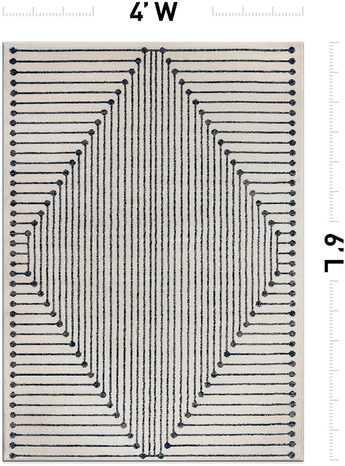 Rugshop Contemporary Bohemian Stripe Area Rug 4' x 6' Cream | Jute Backing, Soft Medium Pile, Stain Resistant, No Shedding, Bedroom, Home Office, Dining Nook, Kids Room, Guest Room
