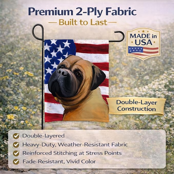 Caroline's Treasures CK6469GF Bullmastiff Dog American Flag Garden Flag Mailbox Flag Decorative Yard Flag Banner Outside Patio Artwork Yard Flower Beds, Garden Size, Multicolor