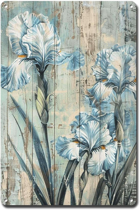 Metal Sign Tin Sign Vintage Wall Art Rustic Celebration Irises Tin Sign for Easy Installation Weather Resistant Design and Vintage AES Bathroom Signs Decor for Home Decor 8×12 Inches