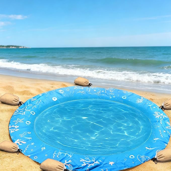 Mity rain Beach Pool Puddle, 6.6FT Pool with Sandbags & Carry Bag | Portable Beach Mat for Outdoor Summer Fun