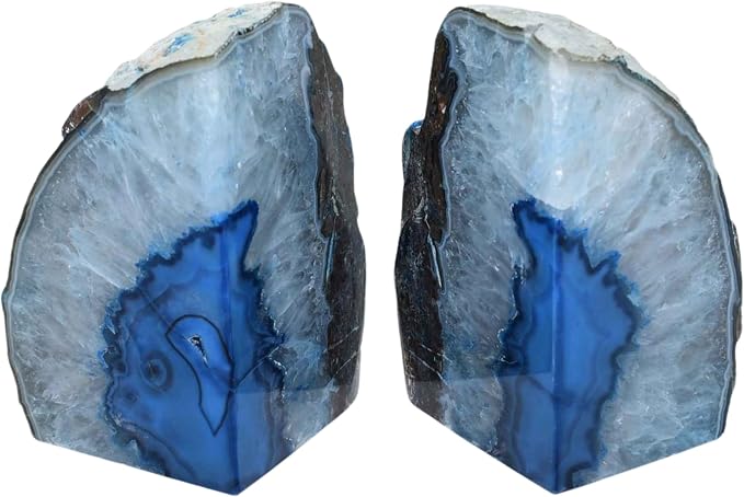 Nature’s Decorations Blue Agate Bookends – A+ Quality, Heavy Duty Geode Bookends for Shelves, Decorative Crystal Book Ends, Home Decor Gift for Mom (3-4 lbs)