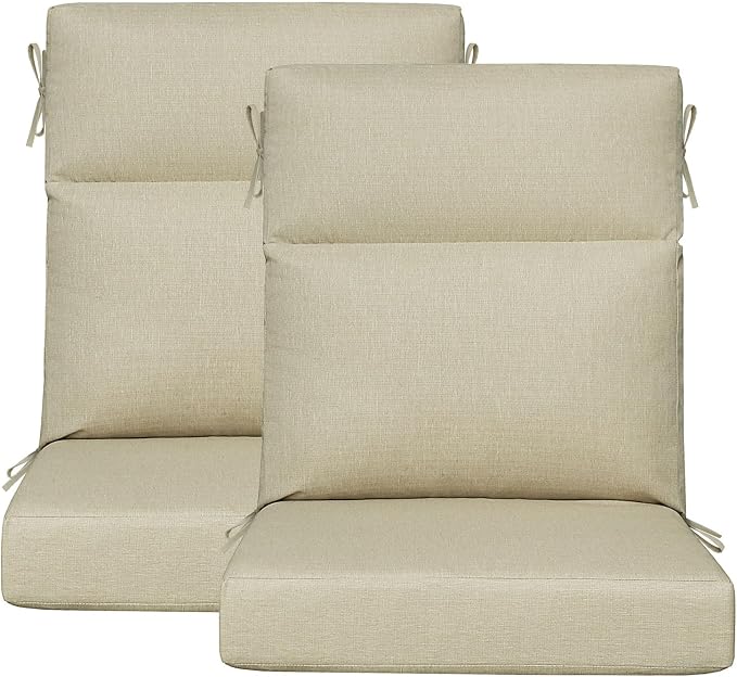 Outdoor Patio Chair Cushions 44x21x3.5 inch, Set of 2 Thicken Comfy Cushions for Rocker Non Slip Fade Shield Water Repellent High Back with Ties, Linenweave Tan