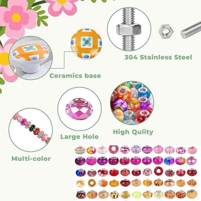 178 Pcs DIY Beaded Garden Stakes Kit with Cartoon Stoppers | Garden stakes kit with beads colorful crystal stoppers DIY fairy wands, garden decor, outdoor crafts