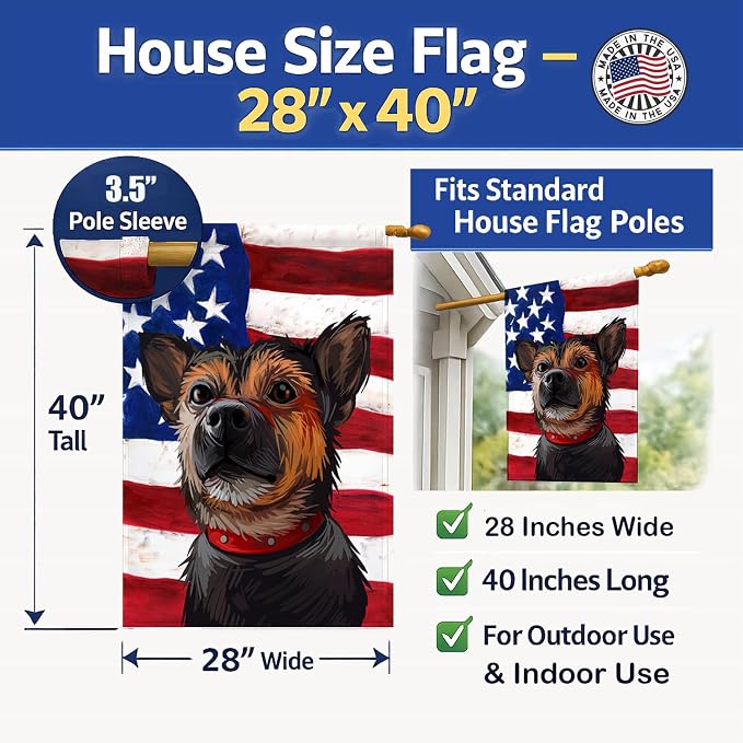 Caroline's Treasures CK6673CHF Murcian Ratter Dog American Flag House Flag Large Porch Sleeve Pole Decorative Outside Yard Banner Artwork Wall Hanging, Polyester, House Size, Multicolor