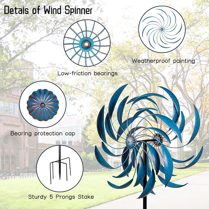 Stargarden Wind Spinners Outdoor -Metal Large Kinetic Wind Spinners | Wind Sculptures & Spinners with Stable Metal Stake for Yard Lawn Garden (23 x 80 inches)