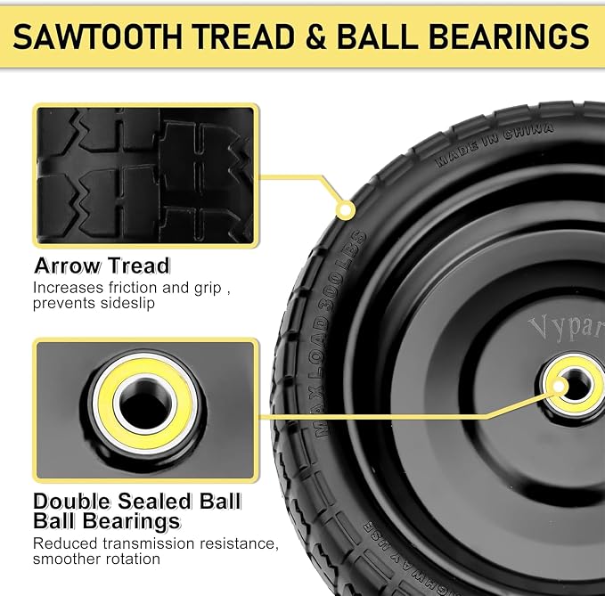 13" Flat Free Wheels for Gorilla Carts, 4.00-6 Solid Tires with 5/8" Bearings & 2.17" Offset Hub, Replacement for Garden Carts, Hand Truck, Yard Trailer, 2 Pack | Vypart