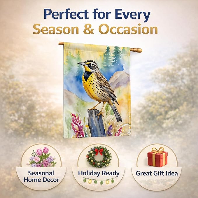 Caroline's Treasures Oregon Western Meadowlark House Flag Large Porch Sleeve Pole Decorative Outside Yard Banner Artwork Wall Hanging, Polyester, House Size, Multicolor