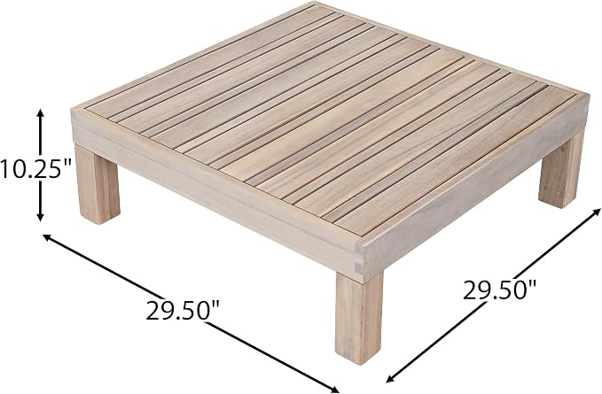 Christopher Knight Home Rynn Outdoor Coffee Table for Patio Furniture Set, Weather Resistant Acacia Wood Accent Table with Slatted Design, Rustic Square Side Table for Garden Porch, Light White
