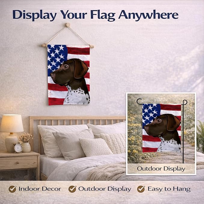 Caroline's Treasures CK6634GF Old Danish Pointer Dog American Flag Garden Flag Mailbox Flag Decorative Yard Flag Banner Outside Patio Artwork Yard Flower Beds, Garden Size, Multicolor