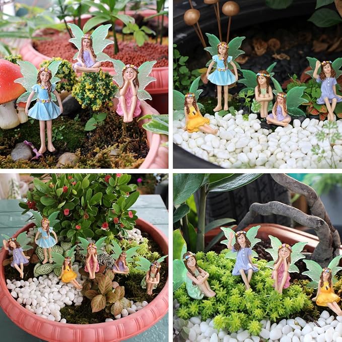 6PCS Fairy Garden Decor Fairies, Glow in The Dark Yard Sculpture Lawn Ornament Mini Garden Art Outdoor Decor Accessories (6 Fairies)