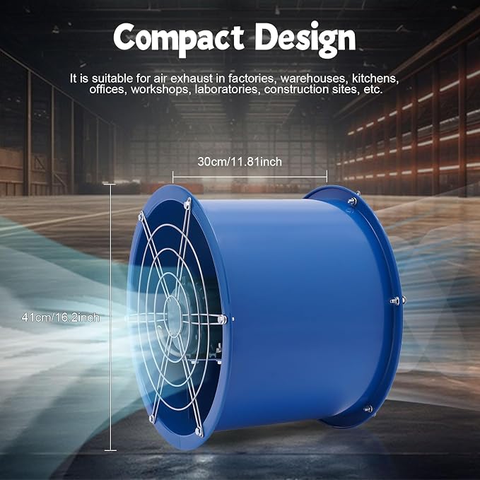 16 Inch Paint Booth Exhaust Fan, 5400m³/H Airflow 370W Explosion Proof Exhaust Fan for Paint Booth, Spray Booth, Basement, Factory, Warehouse, Low Noise, Durable Carbon Steel (16 inch)