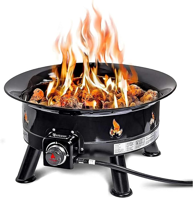 Outland Living Firebowl Smokeless Fire Pit, Round Outdoor Portable Propane Gas Fire Pit with UV and Weather Resistant Durable Cover, 24-Inch Diameter 58,000 BTU, Black, 883 Mega, For Outside Use