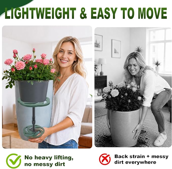 KJX 2 Pack Adjustable Height Plant Risers for Inside Pots, 7.5-12" Planter Inserts for Large Tall Taper Planters, Plastic Pot Fillers for Indoor/Outdoor Planters(6" 8" 10" Base or Top)