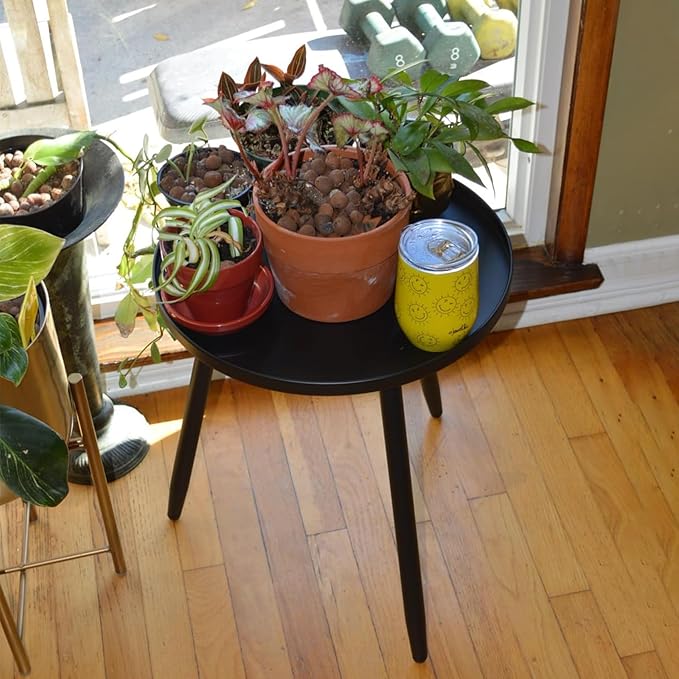 Linpla Decent End/Side Tables - Small Round Accent Table, Metal Black Narrow Night Stands with 3 Legs, Ideal for Any Room-Side Tables Living Room, Bedroom, Tall Plant Stand Balcony, Indoor & Outdoor