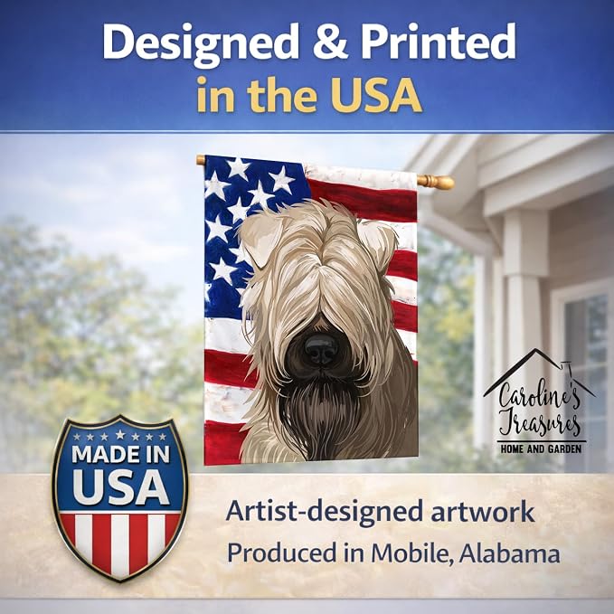 Caroline's Treasures CK6715CHF Soft-Coated Wheaten Terrier American Flag House Flag Large Porch Sleeve Pole Decorative Outside Yard Banner Artwork Wall Hanging, Polyester, House Size, Multicolor
