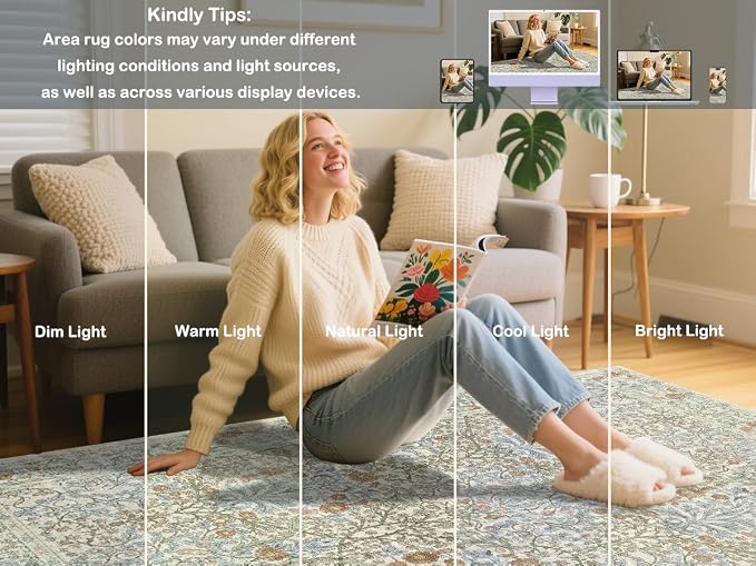 Washable 2'6" x 10' Runners for Hallways, Non Slip Long Floor Runner for Kitchen, Entryway Indoor, Stain Resistant Rubber Backing Floral Décor Rug (Beige Blue)