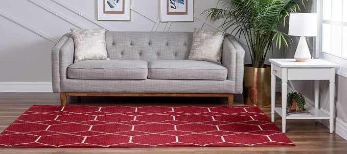 Unique Loom Trellis Frieze Collection Area Rug - Geometric (6' 1" x 9', Red/ Ivory)