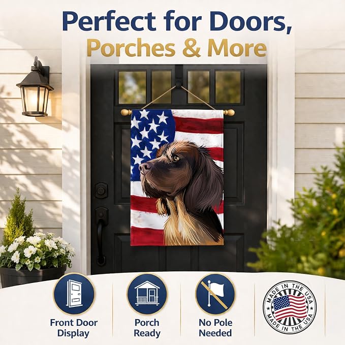 Caroline's Treasures CK6645CHF Picardy Spaniel Dog American Flag House Flag Large Porch Sleeve Pole Decorative Outside Yard Banner Artwork Wall Hanging, Polyester, House Size, Multicolor