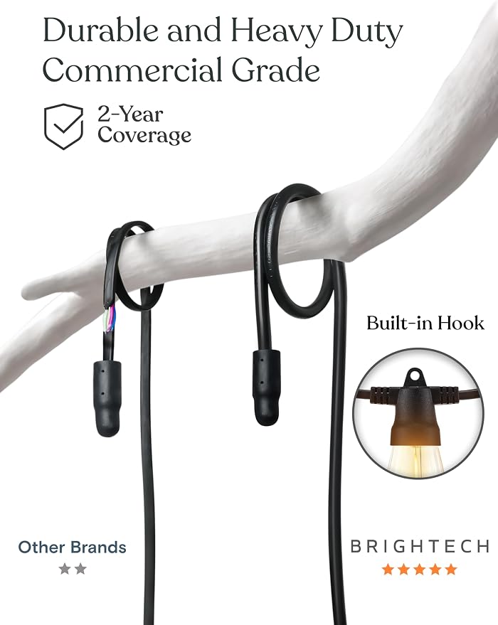 Brightech 104 (52x2) FT Ambience Pro Solar Powered Outdoor LED String Lights - Waterproof Remote Control Lights - 48 Bulbs, 7W Solar Powered Color Changing White Light for Camping, Patio, Garden
