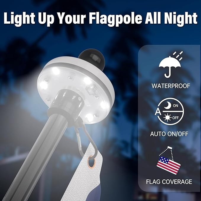 ZMTECH 5FT Flag Pole Kit with Solar Light and Embroidered American Flag, Adjustable Bracket and Upgraded Tangle-Free Ring 1" Stainless Steel Flagpole for Day and Night, Residential, Commercial, Black