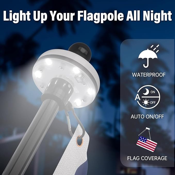 ZMTECH 6FT Flag Pole Kit with Solar Light and Embroidered American Flag, Adjustable Bracket and Upgraded Tangle-Free Ring 1" Stainless Steel Flagpole for Day and Night, Residential, Commercial, Black